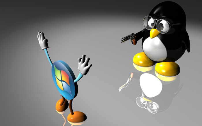 Image of Linx Penguin with gun and Windows